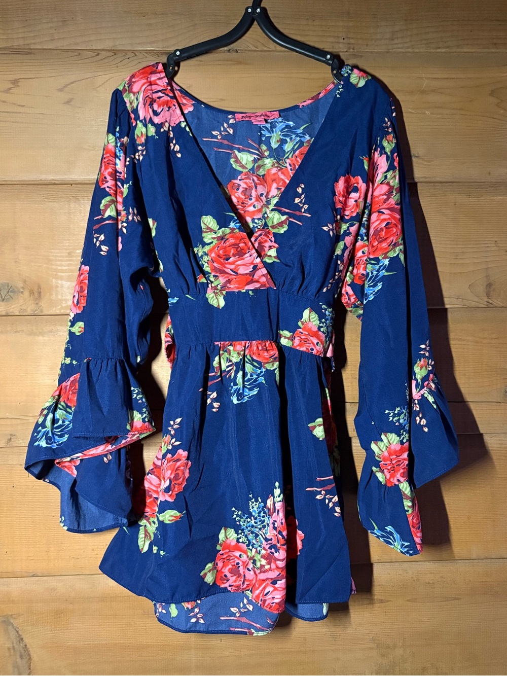 Betsey Johnson Navy Floral Top- Size Medium- Boho Tunic Top Dress
